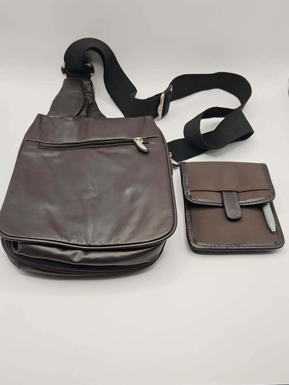 Travelon Brown Leather Crossbody Sling Bag with Card Pouch
